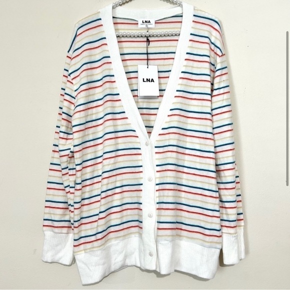 LNA Revolve Striped Brushed Don Rainbow Button Front Cardigan SZ M NEW WITH TAG - Picture 4 of 7